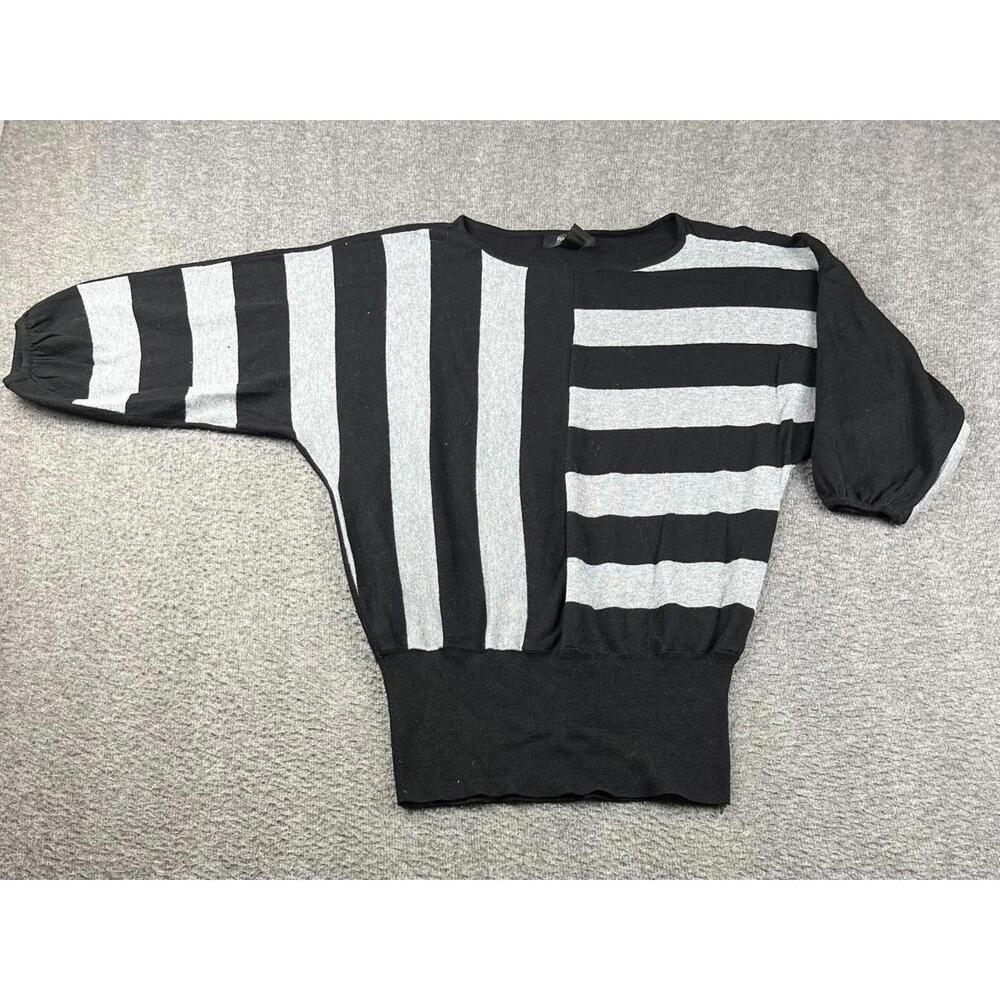 Style & Co. Women's Sweater Size Large Black and Gray Striped Cozy 3/4 Sleeve